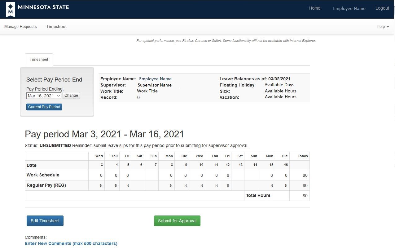 screenshot of timesheet confirmation / submission form