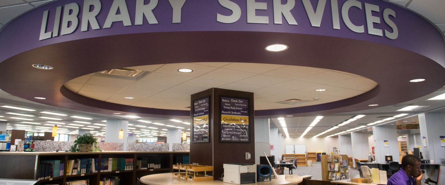 The Library Services front desk in Memorial Library